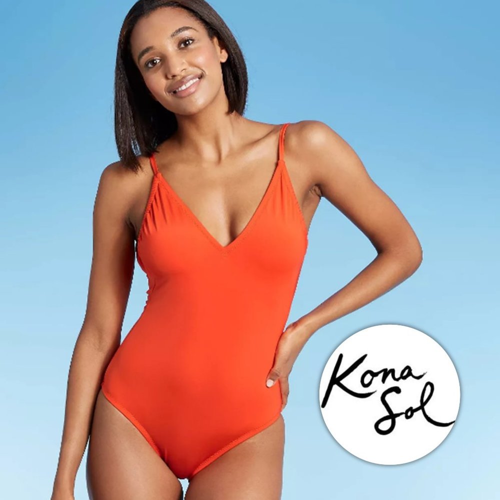 KONA SOL V-Neck One Piece Orange Swimsuit NEW WITH TAG!